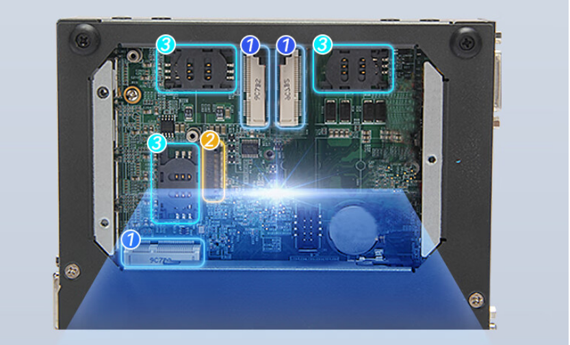 內(nèi)存至高支持32GB,容量更大更靈活。配置了1個(gè)SATA接口，1個(gè)M.2，硬盤容量支持500GSSD,同時(shí)配置了雙顯，電源支持8~35V；
