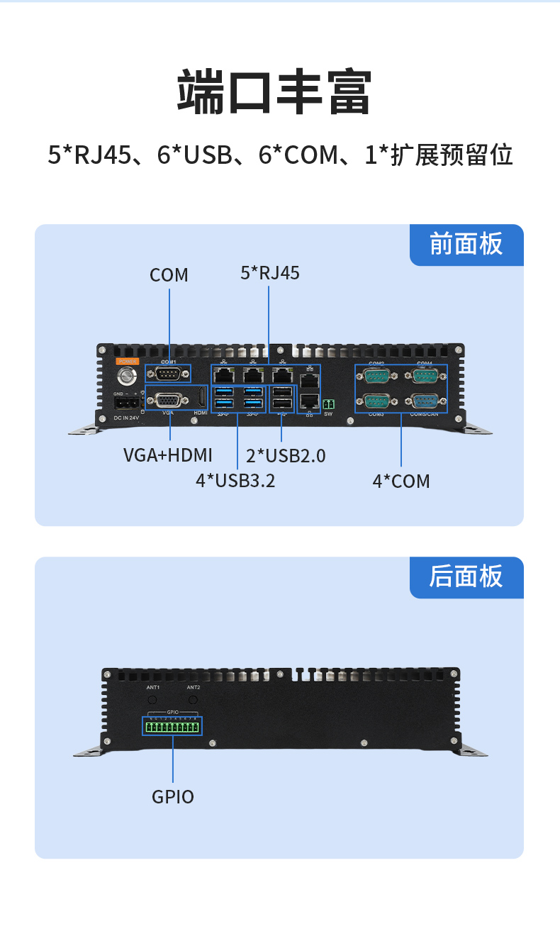 65W功耗無風扇主機電腦,多網(wǎng)多USB小型海南工控機,DTB-3042-H110.jpg
